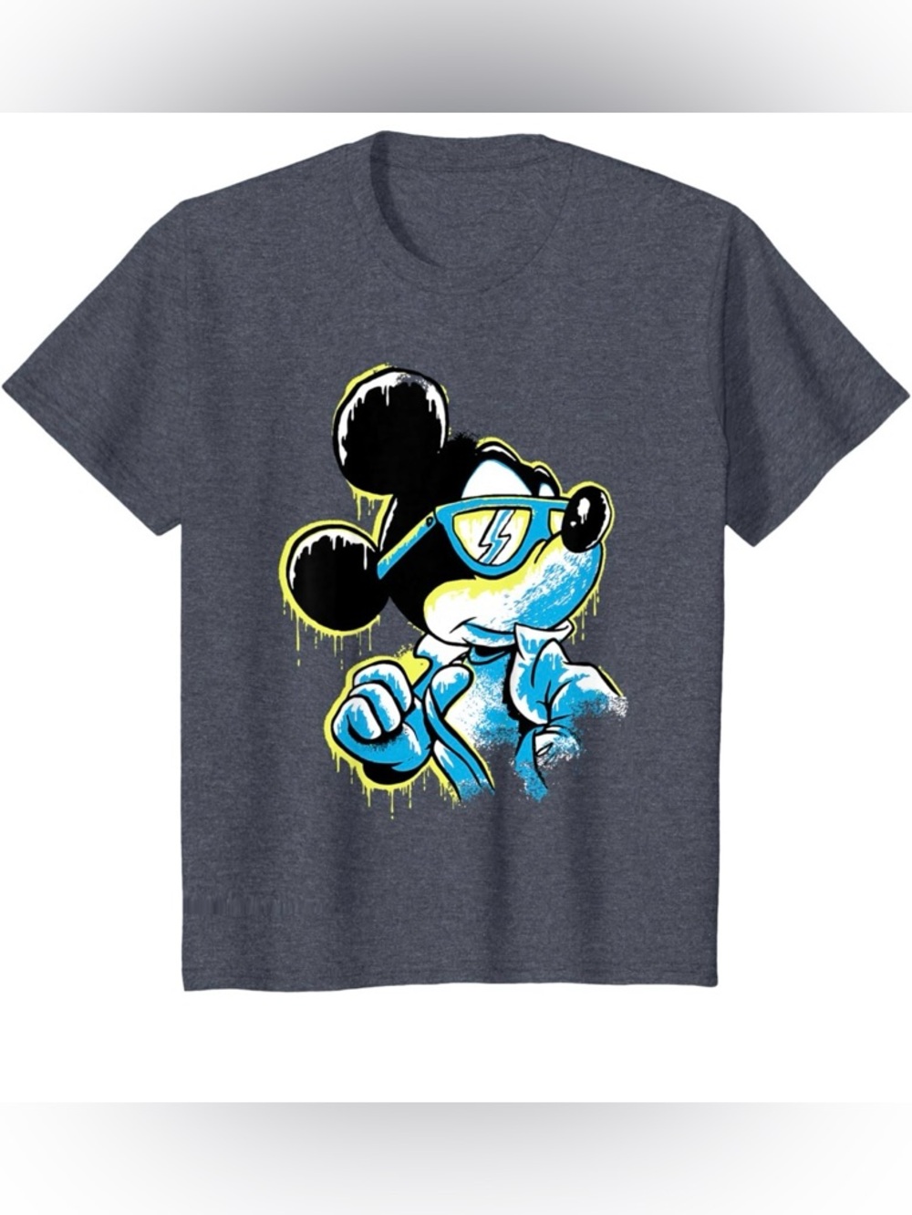 Disney Charcoal Heather Graphic Tee with Blue & Neon Yellow Mickey
